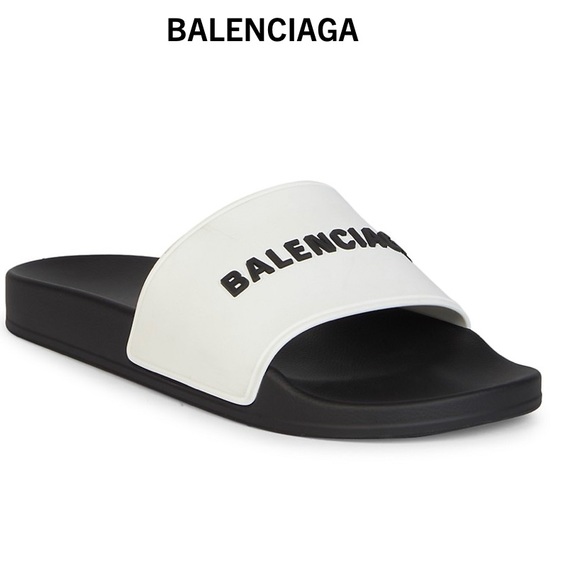 Balenciaga Logo-Embossed Rubber Pool Slides sandals size 10us brand new - Picture 1 of 6